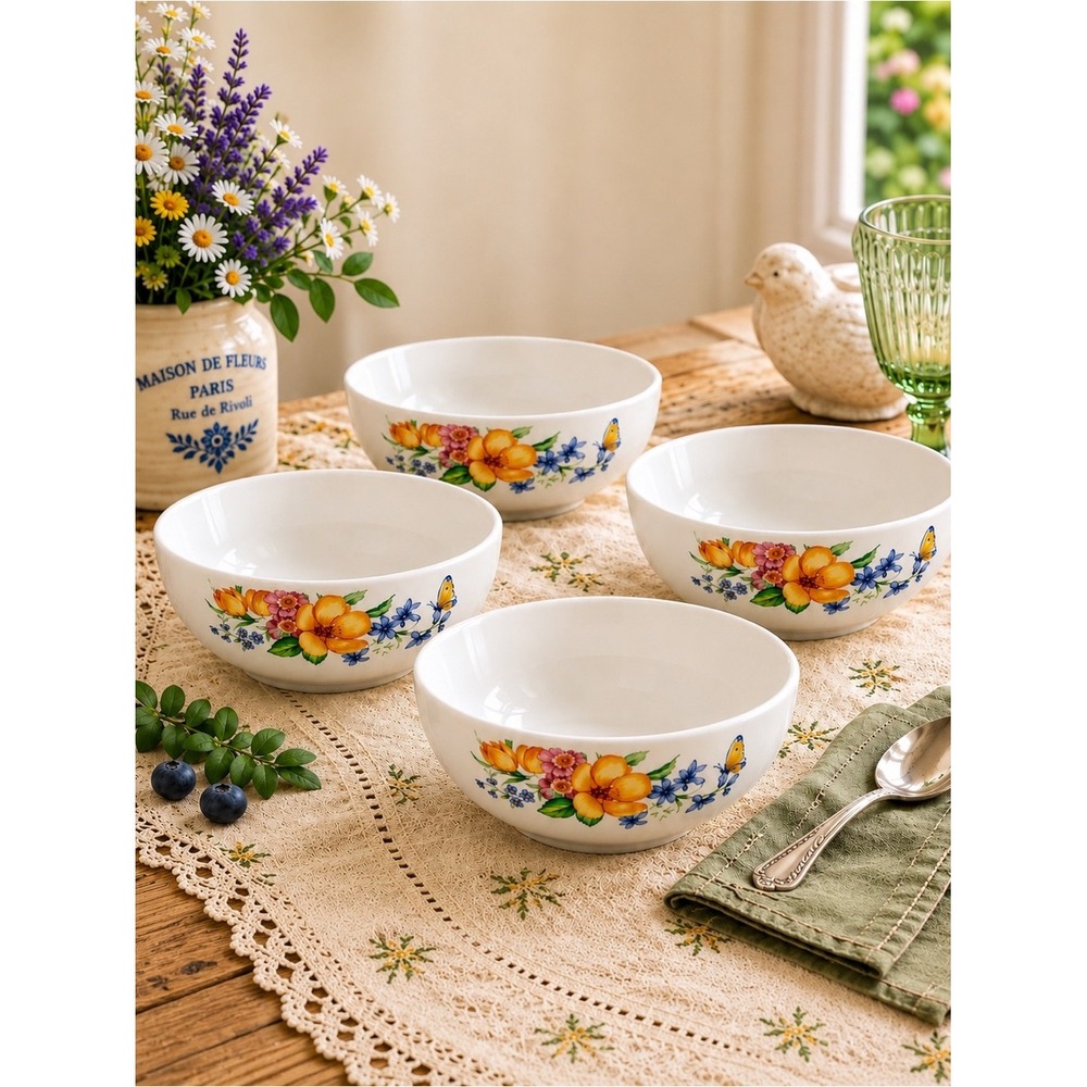 Studio Nova Butterfly Garden Cereal Bowls Set of 4 5.5" Floral Porcelain